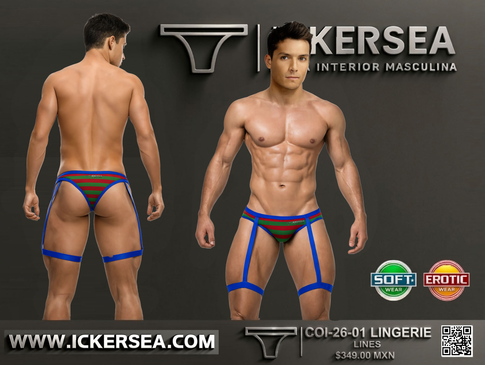 Tanga Ancha Lines Green Guinda lingerie - Imagen 2